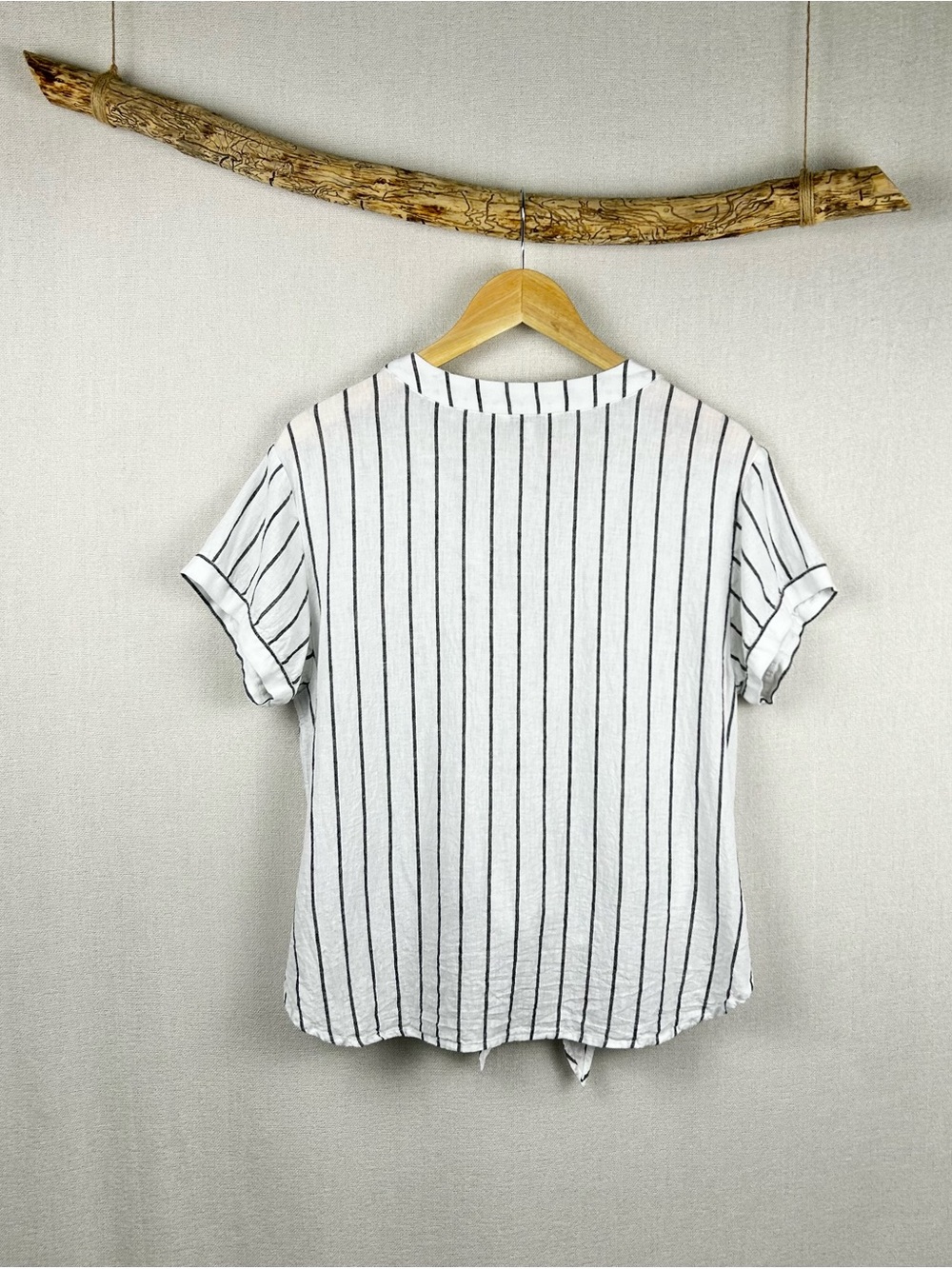 Lucky Brand Linen Blend Striped Tie Front Blouse Medium - Picture 3 of 9